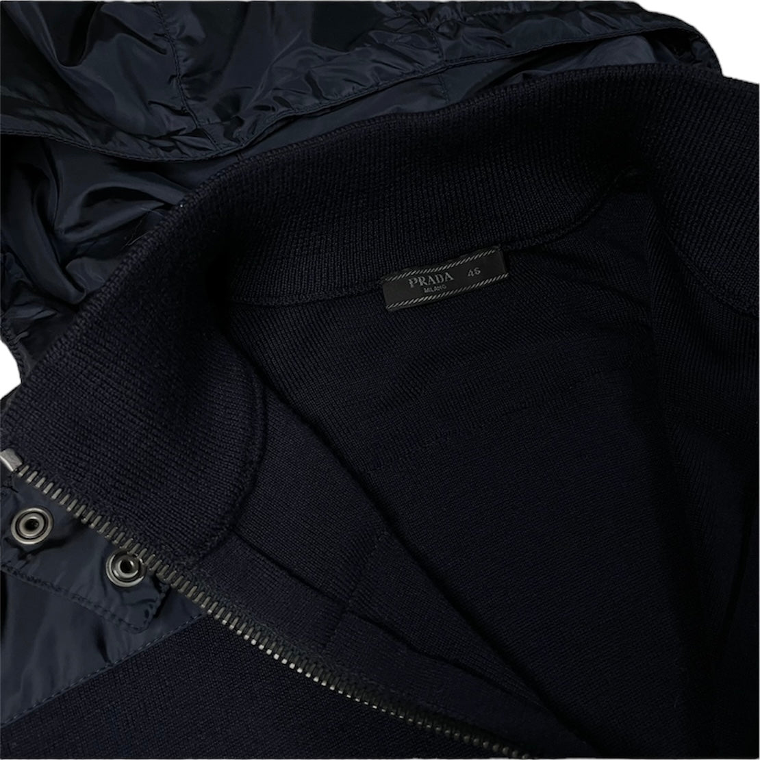 PRADA NAVY WOOL NYLON CARDIGAN / IT 46