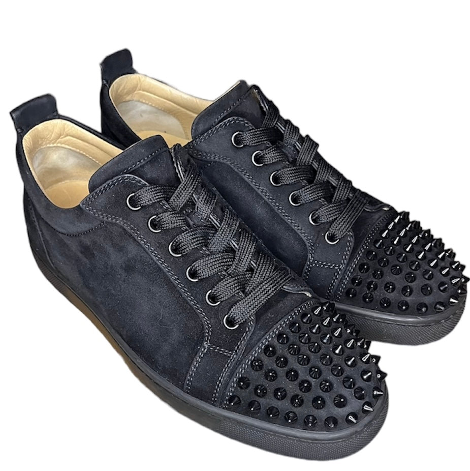 LOUBOUTIN BLACK SUEDE SPIKED SNEAKER / EU 40